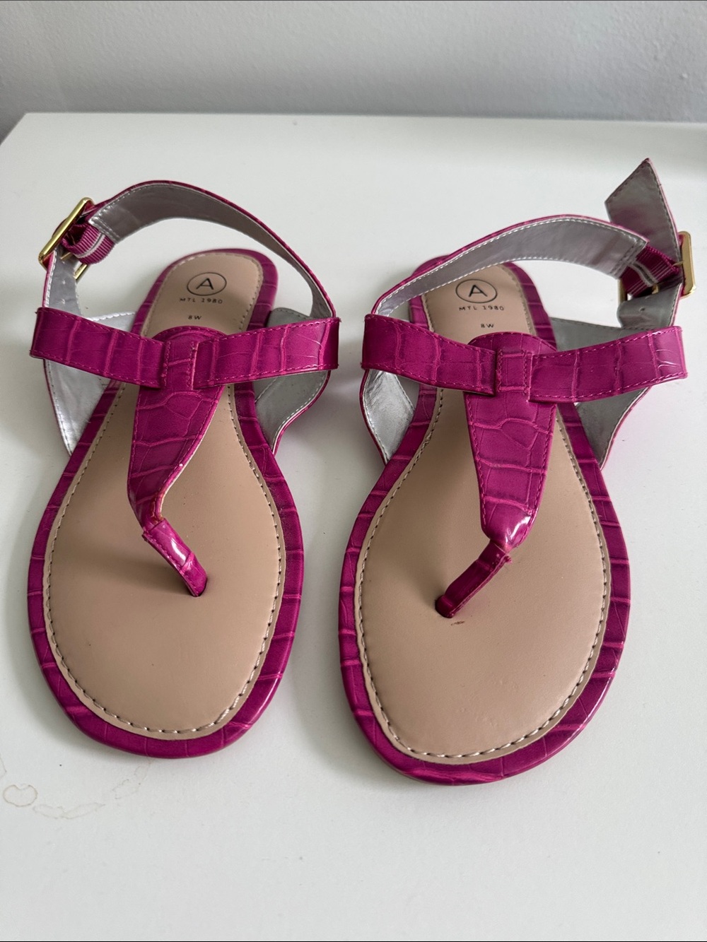 Fuchsia Croc-Embossed Sandals